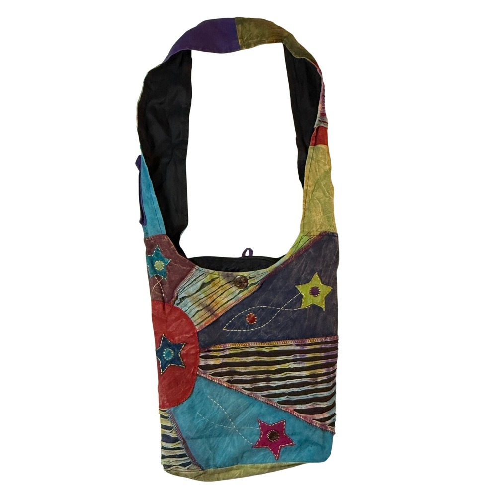 Vintage 90s Nepal Patchwork Crossbody Bag Boho Hippie Artisan Purse